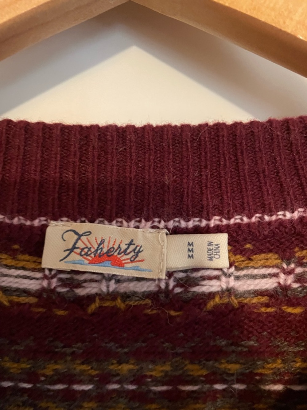 Faherty Maroon Fair Isle Crewneck Sweater - Picture 4 of 5